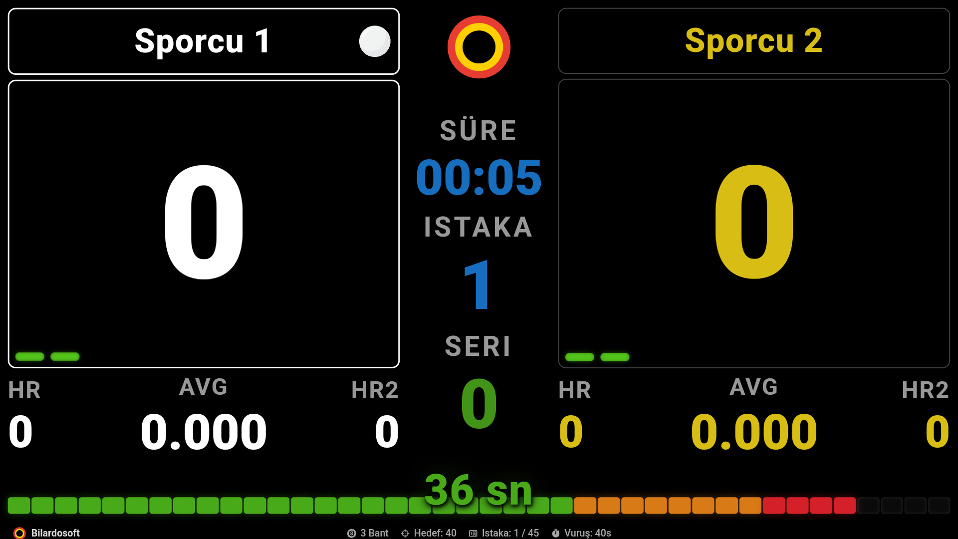 Bilardosoft Scoreboard Ana Ekran - 3 Bant Bilardo Skor Takibi